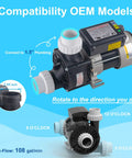 Heavy Duty 1 Point 5 Horsepower Bath Pump And Hot Tub Replacement Motor At 110 Volts With One Point 5 Inch Port featuring adjustable ports and fittings.