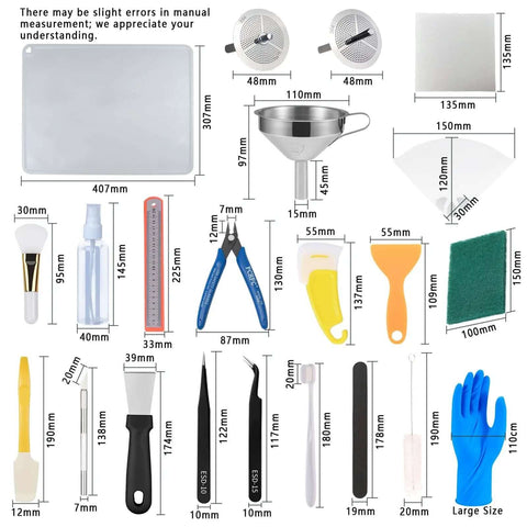 52 Pcs Resin 3D Printing Tool Kit With 304 Stainless Steel Filter Funnel Silicone Pad Scraper Tweezers And Cleaning Tools layout