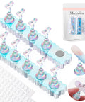 Two Sets Blue Acrylic Nail Stand With Magnetic Display Base For Press Ons Includes 10 Transparent Stands And 30 Pink Reusable Putty Or 100 Transparent Double Sided Tape For Easy Home Or Salon Nail Art Display And Organization.