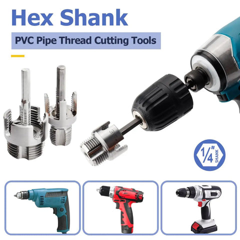 Upgrade Your Plumbing Game With This Electric Drill PVC Pipe Threader, hex shank PVC pipe thread cutting tools, high carbon steel, versatile use.
