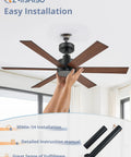 Person installing 48 Inch 6 Blade Ceiling Fan No Light Black Finish With Quiet Reversible DC Motor 6 Speeds Ideal For Living Room