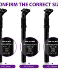 Three sizes of Bike Suspension Seatpost 30.9x350mm Shock Absorber Damper With Adjustable Clamp For E Bike MTB BMX shown