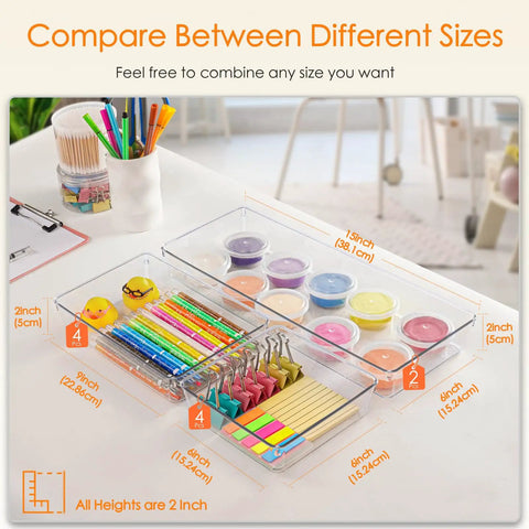 10 Piece Clear Drawer Organizer Set With Three Sized Trays Solid Bathroom Vanity Or Kitchen Storage Heavy Duty Plastic Bins for pens and crafts