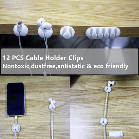12 white cable holder clips from All In One Cable Management Kit With 4 20 Inch Sleeves 311 Piece Setup for clean tidy wires