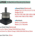 High Precision Helical Planetary Gearbox Step Down Motor Reducer Fits 1.2 Kw Up To 3 Kw Servos White 20 To 1 Ratio features input and output shaft size.
