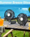 Portable Handheld Fan With USB Rechargeable Battery On The Go 180 Degree Foldable Quiet Mini Personal Cooling on table