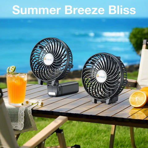 Portable Handheld Fan With USB Rechargeable Battery On The Go 180 Degree Foldable Quiet Mini Personal Cooling on table