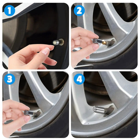 Installing Bullet Style Valve Stem Caps Aluminum Alloy Built Tough Dustproof Waterproof, Corrosion Resistant Tire Air Caps on wheel