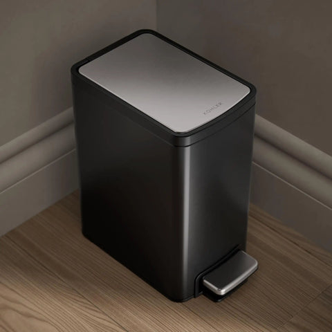 Black Stainless Small Trash Can With Foot Pedal And Quiet Close Lid 1.6 Gallon 6 Liter Fingerprint Resistant Stainless Steel Waste Bin