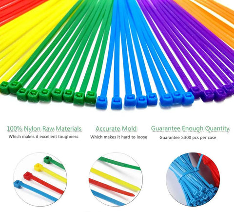 8 Inch Heavy Duty Cable Ties Assorted Colors 300 Pack For Home Office Cord Management And Projects Multi Purpose Zip Ties In Red Yellow Green Blue Purple 18 Lbs Tensile Strength Boxed For Easy Storage