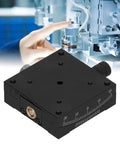 60x60mm Linear Stage Actuator With Manual Goniometer for Precision Alignment, shown in use on optical equipment, black anodized finish.