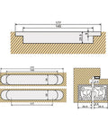 Technical drawing dimensions for 3D Adjustable Concealed Door Hinge With Silent Hydraulic Buffer Heavy Duty Cross Hinge