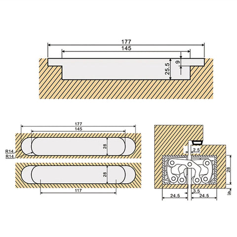 Technical drawing dimensions for 3D Adjustable Concealed Door Hinge With Silent Hydraulic Buffer Heavy Duty Cross Hinge