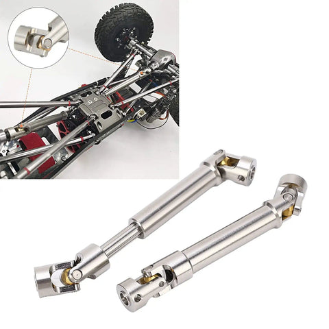 Beefy Stainless Steel RC Drive Shaft M4 2 Pack for 1/10 Scale Crawlers with universal six-tooth spline brass ball end 91mm easy install