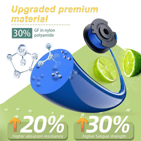 Upgraded premium material ensures 30% higher fatigue strength for replacement weed wacker string pack for Ryobi One Plus trimmers.