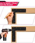 Installation of Heavy Duty L Shape Bracket Set, 4 Pcs 12x12 Mending Plates With Black Powder Coat for 4x4 and 6x6 Frames