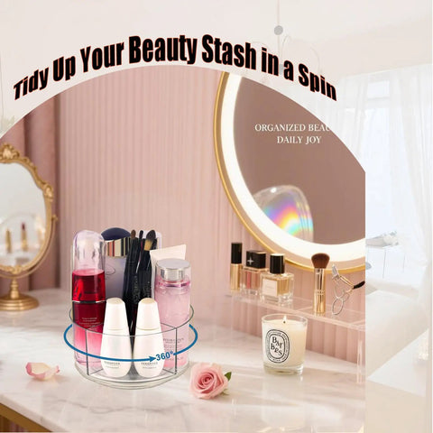 Snag This Smooth Spinning Four Section Drink Packet Organizer With BPA Free Clear Plastic Material For Quick Coffee Sugar And Mix Access stackable display of beauty products.