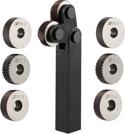 Double Wheel Lathe Knurling Tool Set For Diagonal Knurling Pitch Options 0.5mm 1.0mm 2.0mm Easy Grip Metalworking Upgrade For DIY Pros And Pro Shops with six wheels and tool handle