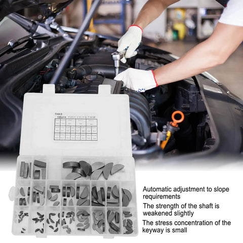 135 Piece Woodruff Key Assortment Kit with 21 Half Moon Key Sizes for machinery engine repair