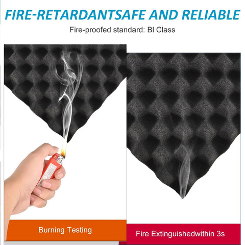 Fire testing of Four Pack 48X24X2 Inch Egg Crate Acoustic Foam Panels For Walls, highlighting fire resistance and safety.