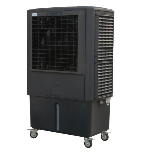Industrial Swamp Cooler With 22000 CFM And 46 Gallon Water Tank. Heavy duty mobile evaporative cooler with axial fan.