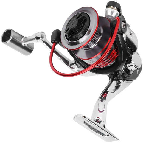 Close-up of Beast Metal Spinning Reel With 13 Plus 1 Ball Bearings And 5.0 To 1 Gear Ratio, foldable rocker arm visible