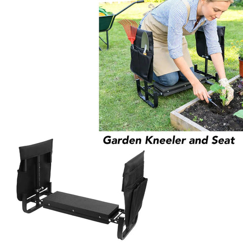 Garden Kneeler And Seat With Adjustable Height, Portable Foldable Garden Stool Bench With Two Large Tool Bags, Black in garden use