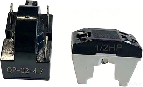 3 Pin 4.7 Ohm Refrigerator Start Relay Kit With Overload Protector For 1/2 HP Compressors, QP-02-4.7 relay visible