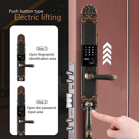 No Sweat Smart Keypad Deadbolt Keyless Entry Door Lock With Auto Lock And Anti Peek Password Guard For Front Porch showing electric lifting feature.
