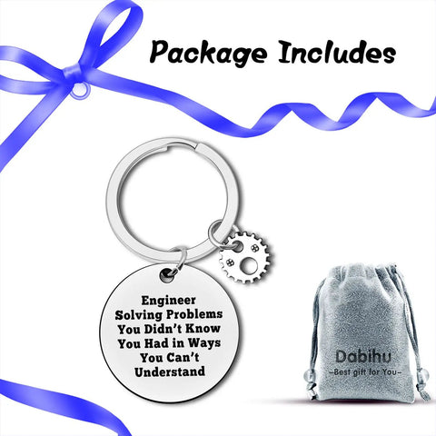 Engineering Student Keychain Gift For Engineers And Builders Mechanical Theme with engraved message and gift pouch