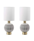 Gray Ceramic Table Lamp With Fabric Shade For End Tables And Living Rooms 25 Inch Tall On Off Switch Modern Nightstand Light