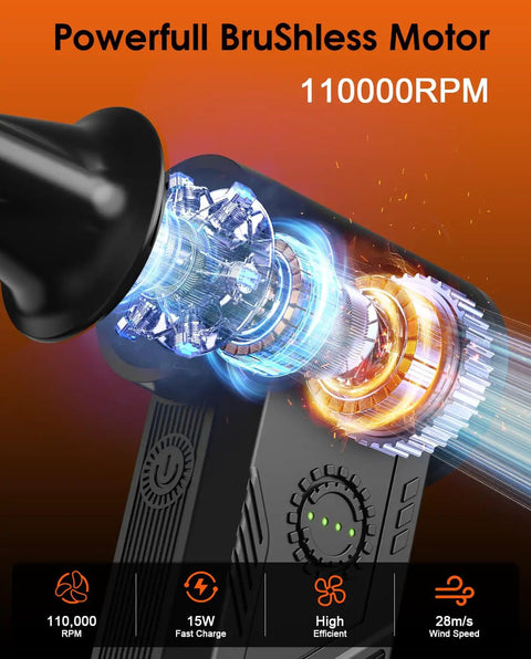 Cordless Turbo Air Duster With 110,000 RPM Brushless Motor, 5200mAh Battery, 15W Fast Charge, Four Speed Settings close-up