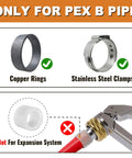 Crimp PEX Washing Machine Outlet Box With Center Drain, compatible fittings, copper ring, and stainless steel clamp