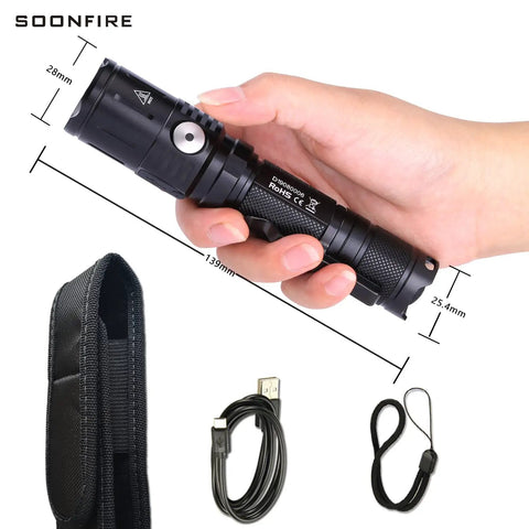 High Powered Tactical Flashlight Kicking Out 1060 Lumens With Built In Fast Charging For This Rechargeable Led Handheld Light Featuring Five Brightness Settings And Full Waterproofing For Any Outdoor Adventure