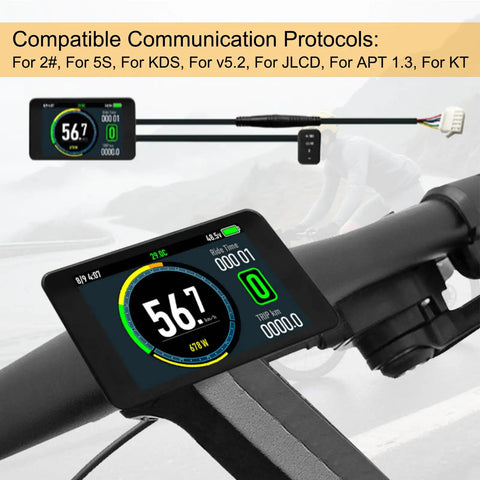 Universal Electric Bike LCD Display With Waterproof 5 Pin Connector on handlebar for DIY Ebike Conversions and speed monitoring