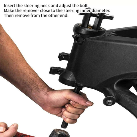 Usage of Steering Neck Bearing Race Puller For Motorcycles 1 1/8 To 2 5/8 Inch Inner Diameter Autocycle Extractor Kit