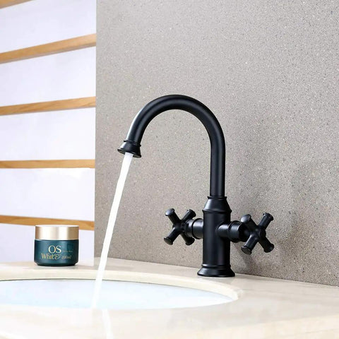 Matte Black Two Handle Bathroom Sink Faucet With 360 Degree Swivel Spout For 1 Hole Vanities Drip Free Ceramic Cartridge