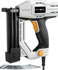 Badass Heavy Duty 2 In 1 Electric Nail Gun 18 Gauge Brad Nailer And Corded Stapler with working mechanisms and staples.