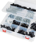 128 Piece T Track Knob Kit With 5/16-18 Threaded Bolts And Washers For DIY Woodworking Jigs And Fixtures in plastic organizer case