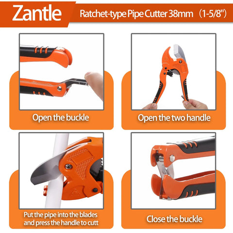 One Hand Ratchet Tube And Pipe Cutter For Pex PVC And Ppr Hoses And Plumbing Pipes Up To One And Five Eighths Inches Easy Quick Cuts For Home DIY Or Professional Plumbers Durable Orange Tool
