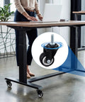 12 Pack 1.5 Inch Swivel Caster Wheels PU Pro Grade Threaded Stem on an adjustable desk for easy mobility and support.
