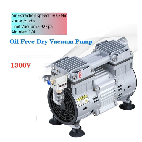 Heavy Duty Oil Free Vacuum Pump For Industrial Air Extraction And Filtration Quiet Negative Pressure Suction Test Room 130L showing motor and air inlet.
