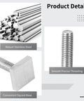 Hardcore 12 Pack Stainless Steel T Track Bolts M8 Square Head Fasteners With Lock Nuts And Assorted Washers For Kayak Bike Racks Roof Cross Bars No Sweat Rigging showing robust stainless steel construction.