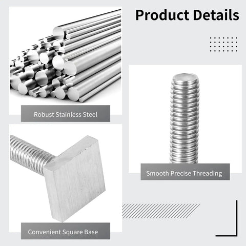 Hardcore 12 Pack Stainless Steel T Track Bolts M8 Square Head Fasteners With Lock Nuts And Assorted Washers For Kayak Bike Racks Roof Cross Bars No Sweat Rigging showing robust stainless steel construction.