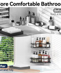 Before and after installation of No Drill Corner Shower Caddy Set, Stainless Steel Wall Mounted Bathroom Organizer With Removable Hooks, Rustproof Shower Shelf, 2 Pack For Dorms And Renters, Black.