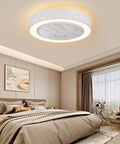 21.6 Inch Ceiling Fan with Light, Remote Control,3-Color Dimmable White LED installed in a stylish bedroom ceiling.