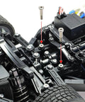 TT02 3x18mm Low Friction Step Screws Two Piece Upgrade for RC car installation showing screw positions in steering system