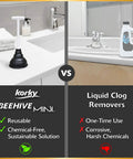 This Compact Beehive Mini Sink And Drain Plunger Is A Total Game Changer For Eliminating Stubborn Clogs In Kitchens And Bathrooms Fast While Protecting Your Surfaces With Nonmarking Rubber And A Sturdy T Handle. Image showing comparison with traditional liquid clog removers.