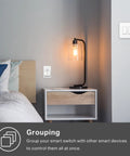 Bedroom scene with installed 2-Gang Smart Wi-Fi Light Switch With Neutral Wire Required, Works With Alexa And Google Home, No Hub Needed.
