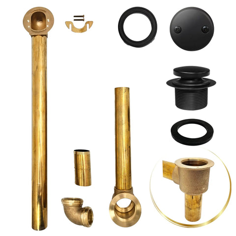 22 Inch Direct Connect Solid Brass Waste And Overflow Kit With Tip Toe Drain Trim Knockout Style components on display.